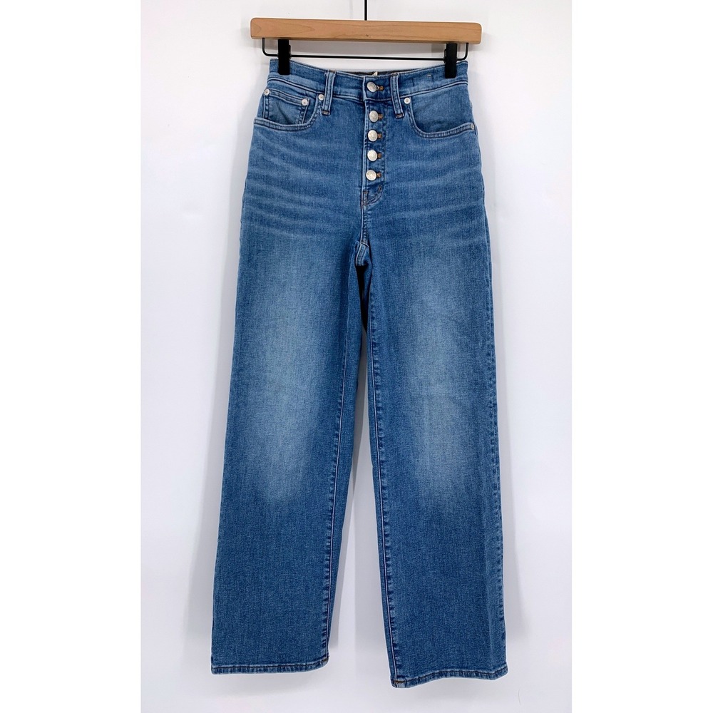 Madewell Wide Leg Jeans Womens 24 Blue Button Fly Medium Wash Fade Denim Pants